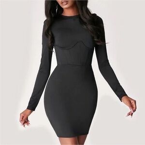 Meshki Astrid Long Sleeve Corset Mini Dress in Black Size Extra Small.